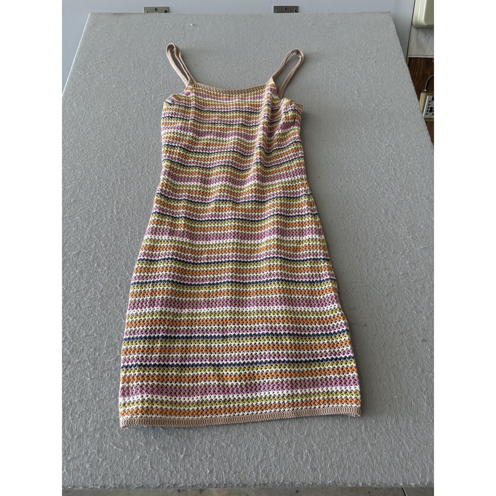 Olive + Oak Dress Womens Large Multicolor‎ Crochet Striped Tank Bodycon Mini